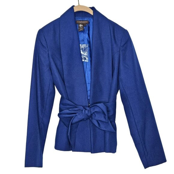 Chadwicks Collection NWOT Womens Blue Wool Blend Belted Blazer Jacket Peplum 8‎ - Picture 1 of 11